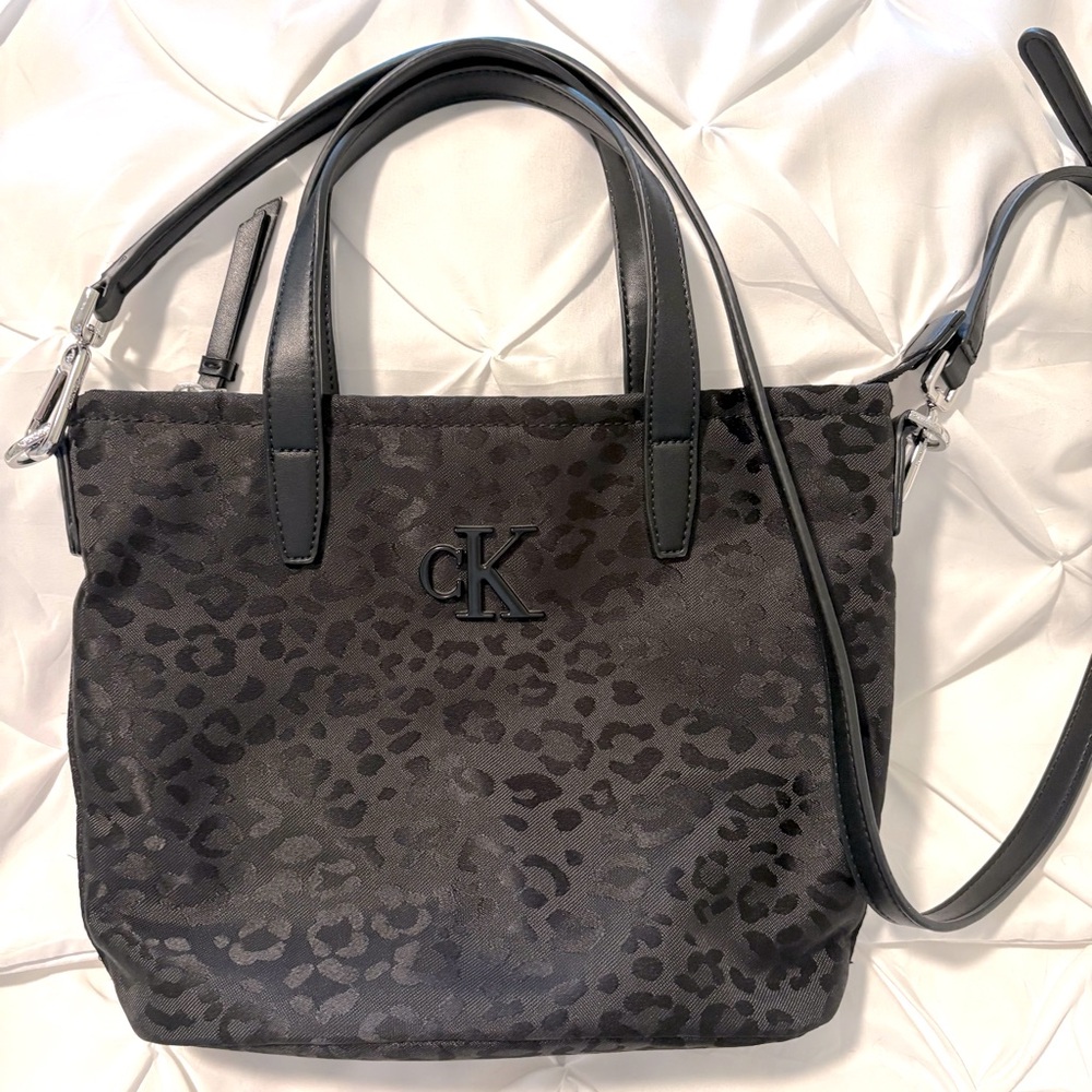 Calvin Klein Black Leopard Print Bag Purse, Excellent Condition